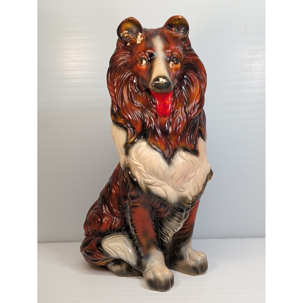 Vintage Ceramic Collie Dog Statue Large 12" Figurine Seated Lassie Sable Vtg